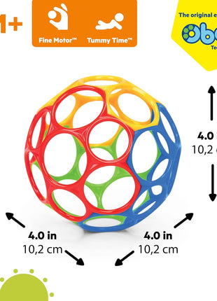 Bright Starts Oball Easy Grasp Classic Ball BPA-Free Infant Toy in Red, Yellow, Green, Blue, Age Newborn and up, 4 Inches