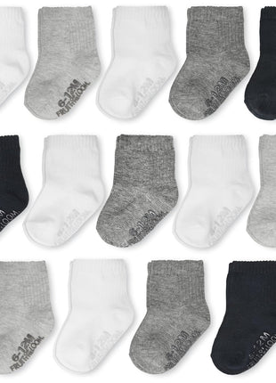 Fruit of the Loom Baby 14-Pack Grow & Fit Flex Zones Cotton Stretch Socks - Unisex, Girls, Boys (0-6 Months, White)