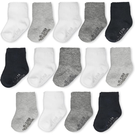 Fruit of the Loom Baby 14-Pack Grow & Fit Flex Zones Cotton Stretch Socks - Unisex, Girls, Boys (0-6 Months, White)