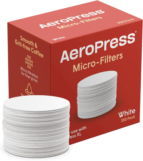 AeroPress White Paper Micro-Filters, 350 Count Count | Compostable Coffee Filters Made From White, Chlorine-Free Paper, Fits Standard Size AeroPress Manual Coffee Makers