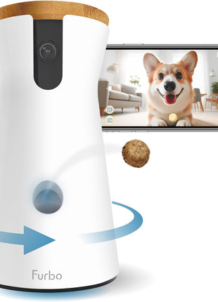 Furbo 360° Dog Camera: Basic See, Talk & Toss Features, No AI Alerts, No Subscription Required, Pet Security Cam w/Barking Alerts, Rotating View, Treat Toss, 2-Way Audio, Smart Home Puppy Monitoring
