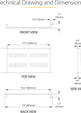 StarTech.com 1U Server Rack Shelf - Vented Rack Mount Cantilever Tray for 19 inch Network Rack & Cabinet, 44lb/20kg, 10 inch Deep