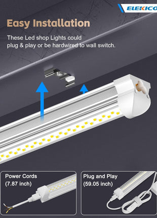 ELEKICO 12 Pack Super Bright 100w 8ft Led Shop Light, 15000lm 5000k V Shape 8' Led Shop Lights 8ft, Linkable 96" 8 Foot Shop Lights for Garage Workshop Shop Warehouse Lighting