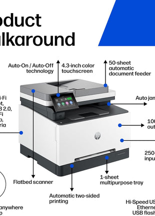 HP Color LaserJet Pro MFP 3301sdw Wireless All-in-One Color Laser Printer, Office Printer, Scanner, Copier, ADF, Duplex, Best-for-Office (499Q3F)