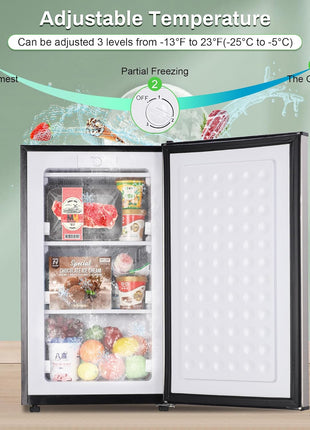 Maine Upright Freezer 3.6 Cu.Ft Mini Freezer with Reversible Stainless Steel Door Freestanding Compact Freezer with 3 Adjustable Thermostat, Small Freezer for Apartment Dorm (Silver)