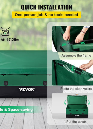 VEVOR Outdoor Storage Box, 230 Gallon Waterproof PE Tarpaulin Deck Box w/Galvanized Frame, All-Weather Protection & Portable, for Camping, Garden, Poolside, and Yard, Black & Green