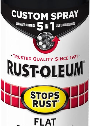 Rust-Oleum Stops Rust Custom 5-in-1 Spray Paint, Flat Black | Rust Preventive Enamel, Multi Surface (Metal, Wood and More), Adjustable Dial for Better Control, Fast Dry, Comfort Tip