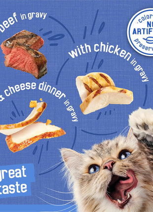 Purina Friskies Gravy Wet Cat Food Variety Pack, Shreds With Beef, With Chicken, and Turkey and Cheese Dinner - (Pack of 24) 5.5 oz. Cans