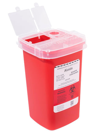 Alcedo 1 Quart Sharps Container (1-Pack) for Needle & Syringe Disposal | Small & Portable, Built-In Needle Removal Port, Temporary Safety Closure, Clear Lid, Ideal for Home, Travel & Professional