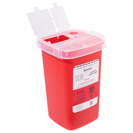 Alcedo 1 Quart Sharps Container (1-Pack) for Needle & Syringe Disposal | Small & Portable, Built-In Needle Removal Port, Temporary Safety Closure, Clear Lid, Ideal for Home, Travel & Professional