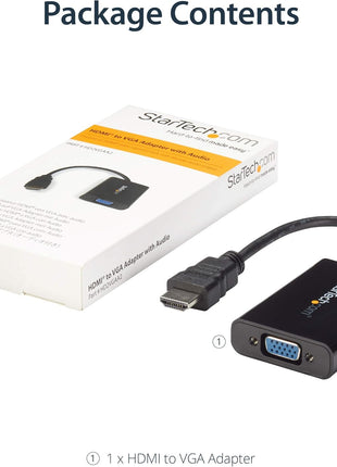 StarTech.com HDMI to VGA Adapter – 1920x1080 – HDMI Converter with Audio Output – VGA to HDMI Monitor Adapter (HD2VGAA2),Black