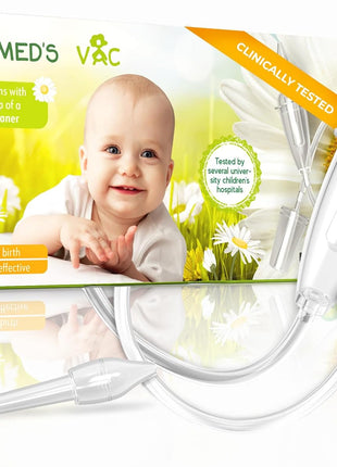 Airmed's Vac Nasal Aspirator Baby. CLINICALLY Tested, Safe and Gentle. Baby Nose Sucker with 2 Suction Heads and Cleaning Brush. Safe and Gentle Baby Nasal Aspirator with Strength of a Vacuum Cleaner