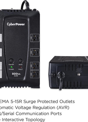 CyberPower CP800AVR AVR UPS Battery Backup and Surge Protector, 800VA/450W, 8 Outlets, Compact, UL Certified