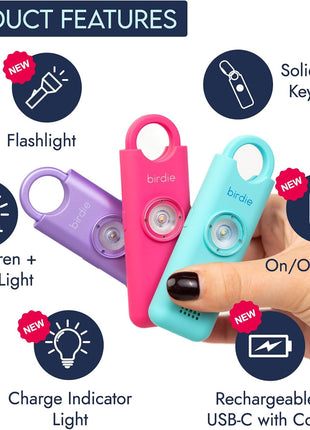 She's Birdie 3.0 New Version – The Original Personal Safety Alarm for Women by Women–Loud Siren, Flash Light and Rechargeable Battery in a Variety of Colors (Metallic Rose Pink)