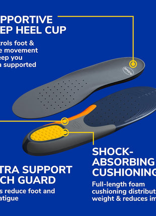Dr. Scholl's Heavy Duty Support Insole Orthotics, Big & Tall, 200lbs+, Wide Feet, Shock Absorbing, Arch Support, Distributes Pressure, Trim to Fit Inserts, Work Boots & Shoes, Men Size 8-14, 1 Pair