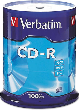 Verbatim CD-R Blank Discs 700MB 80 Minutes 52X Recordable Disc for Data and Music - 100pk Spindle