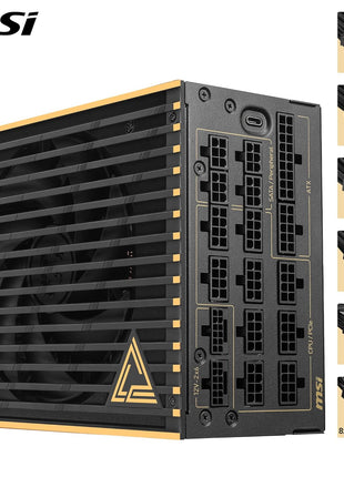 MSI MEG Ai1600T PCIE5, Fully Modular Gaming 1600W Power Supply, 80+ Titanium, Dual 12V-2x6 Cables, Server-Grade Capacitor, ATX 3.1 & PCIe 5.1 Ready, Low-Noise, Braided, 12 Year Warranty