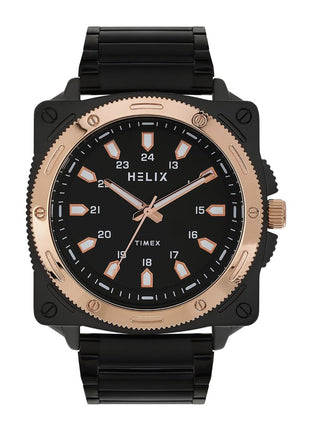 Helix By Timex Analog Watch for man with Black Round Dial & Black Stainless Steel Bracelet Band Water Resistant Men's Wrist Watches - TW062HG03T