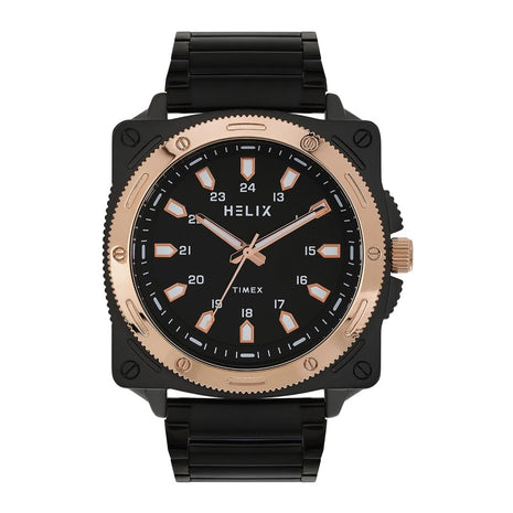 Helix By Timex Analog Watch for man with Black Round Dial & Black Stainless Steel Bracelet Band Water Resistant Men's Wrist Watches - TW062HG03T