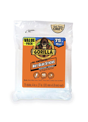 Gorilla Hot Glue Sticks, Clear Glue, Mini Size 4 inch Long x 0.27 inch Diameter, 75 Count (Pack of 1) - Safe for All Temperatures with Extended Working Time