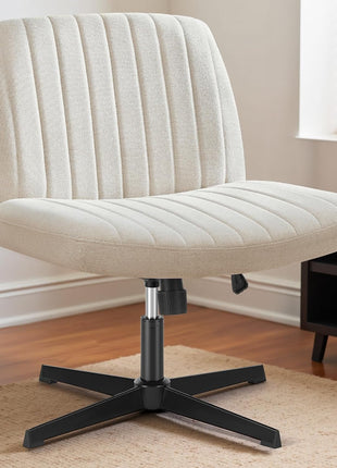 DUMOS Criss Cross Chair Legged Office Wide Comfy Desk Seat, No Wheels Armless Computer Task Seating, Swivel Comfy Vanity Fabric Modern Home Height Adjustable