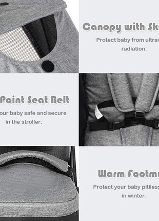 BABY JOY Baby Stroller, 2 in 1 Convertible Carriage Bassinet to Stroller, Pushchair with Foot Cover, Cup Holder, Large Storage Space, Wheels Suspension, 5-Point Harness (Gray)