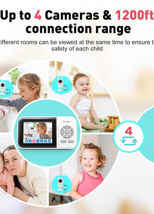 Simyke Upgrade Video Baby Monitor,WiFi Baby Camera,2.8inch Display and App Control,1200ft Long Range,2 Way Talk,Auto Night Vision,Sound Alert,VOX,Temperature Sensor 5 Lullabies Feeding Remind,Home Use
