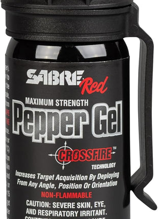 SABRE Crossfire Pepper Gel, Deploys At Any Angle, Maximizes Target Acquisition Against Multiple Threats, Belt Clip For Easy Carry, Fast Flip Top, Max Police Strength OC, Pepper Spray Option 1.5 fl oz