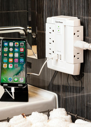 CyberPower CSP600WSURC2 Surge Protector, 1500J/125V, 6 Swivel Outlets, 2 USB Charging Ports, Wall Tap Design, White, UL listed