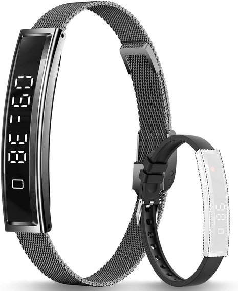 Smart Bracelet Fitness Health Tracker for Men Women with 2 Bands | 24/7 Heart Rate/Pressure Detection/Sleep Monitor, 5ATM Waterproof, Multiple Sport Modes, Android iOS Compatible