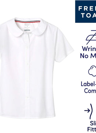 French Toast Girl's Short Sleeve Peter Pan Collar Blouse (Standard & Plus), White, 7