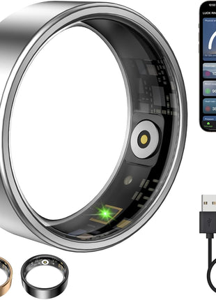Smart Ring for Women & Men, Fitness Tracker with Heart Rate, Blood Oxygen, Sleep Monitoring, Long-Lasting Battery, IP68 Waterproof, Compatible with Android & iOS (Silver, 7#)