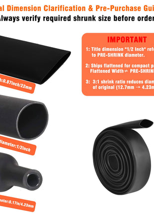 1/2 Inch(12.7mm) Heat Shrink Tubing - 10 Ft 3:1Ratio Waterproof Heat Shrink Tubing,1/2" Pre-Shrink Diameter,0.17" Shrunk, Adhesive Lined, Dual Wall Adhesive Shrinkable Wire Wrap Tube