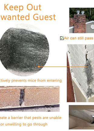 Steel Wool Mice Control, 2 Pack 3 inch x10 Ft Hole Filler, Gap Blocker, Barrier, Protect Against Animals in Holes Holes, Siding, Pipeline, Vents for Garden, House, Garage