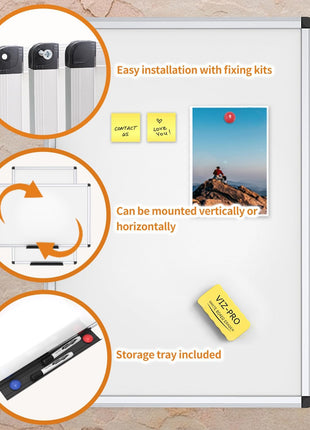 VIZ-PRO Magnetic Whiteboard/Dry Erase Board, 36 X 24 Inches, Includes 1 Eraser & 2 Markers & 4 Magnets