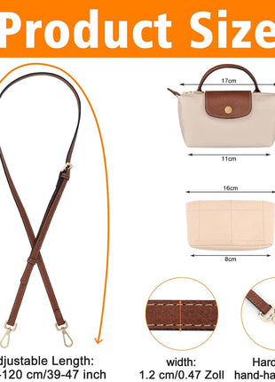 2Sets Shoulder Strap for Longchamp Bag Women, Purse Organizer, No-Punch Length Adjustable Leather Replacement Strap