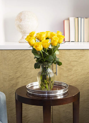 KaBloom Flowers - Mother's Day Collection - Bouquet of 12 Fresh Yellow Roses (Farm-Fresh, Long-Stem) with Vase.Gift for Birthday, Anniversary, Valentine, Mother’s Day Fresh Flowers