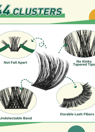 KEYYOU Lash Clusters Kit 144pcs Thick Volume D Curl Eyelash Clusters Lash Extension Kit with Mascara Brush Bond and Seal Glue Remover Applicators and Brush for DIY Lash Extensions (Y02)