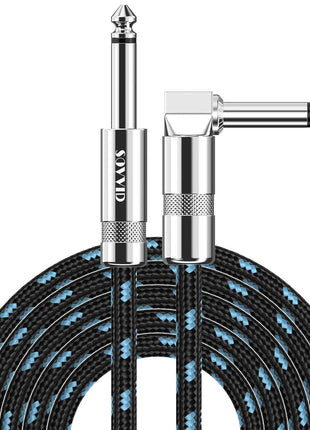 Sovvid 10FT Instrument Cable - Electric Guitar & Bass Cable with Right Angle 1/4 Inch Connector - Black & Bluetest