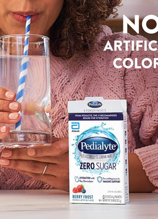 Pedialyte Electrolyte Drink Mix With Zero Sugar | Hydration With Key Electrolytes | Great Hydration Low in Calories | Berry Frost, 8 Powder Packets