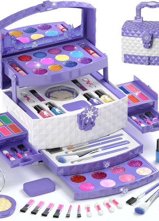 56 Pcs Kids Makeup Set for Girls, Washable Real Cosmetic Toddler Makeup Kit | 2026 New CPF Sustainable Materials, Safety & Non-Toxic, Frozen Toy Birthday Gift for 3 4 5 6 7 8 9 10 11 12 Year Old (Purple)