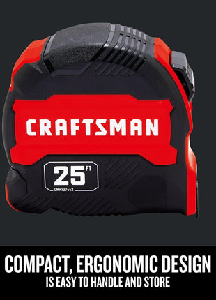 CRAFTSMAN 25-Ft Tape Measure with Fraction Marketing, Retractable, Manual-Locking Blade (CMHT37443S)