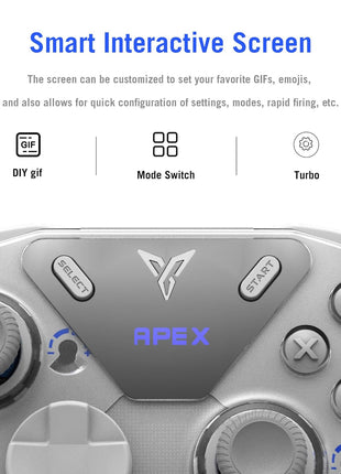 FLYDIGI APEX 4 Wireless PC Controller Forceflex Joystick Forceadapt Trigger 1000Hz Report Rate Full-Color LCD Display 1500mAh Battery Stereo Vibration PC/Switch/Switch2/TV/Android/Laptop