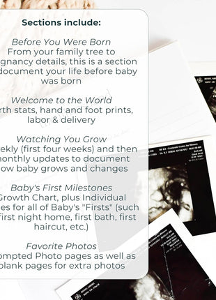 Duncan & Stone Baby Book First Year Memory Keepsake, Linen, Cream | Record milestones, photos & ultrasounds in a 112-page linen baby book; a boy or girl new mom keepsake gift