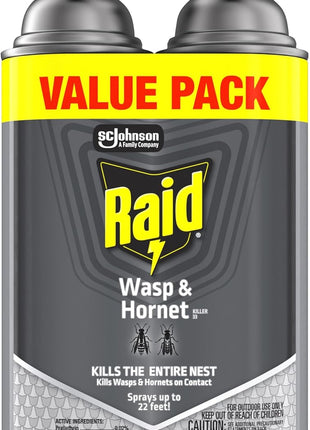 Raid Wasp & Hornet Killer Spray, Bug Killer Kills the Entire Nest, 14 Oz, 2 Count