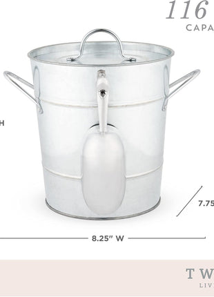 Twine Insulated Ice Bucket with Lid, Scoop & Handles for Beer, Wine, Champagne, Beverages, 1 Gal Galvanized Metal Bucket, Steel Ice Container for BBQs, Indoor & Outdoor Party Supplies, Bar Accessories