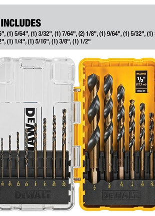 DEWALT Drill Bit Set, 3-Flats Shank,14-Piece, 135 Degree Split Point, for Plastic, Wood and Metal (DWA1184)