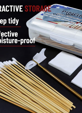 PINGMIC Gun Cleaning Supplies - Gun Cleaning Patches and Long Cotton Swabs Set, 6 inch Cotton Swabs, Lint Free Cloth Fit Most Caliber Firearms