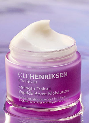 Ole Henriksen Strenth Trainer Peptide Boost Facial Moisturizer with ceramides and collagen Full Size UNBOXED 1.7 fluid ounces 50 milliliter Jar