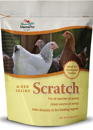 Manna Pro Ultimate Chicken Scratch Feed, Nutrient-Rich Scratch Grain Treat for Chickens and Poultry, Natural Multigrain Blend for Backyard Flocks and Laying Hens, Made in USA, 10 lb Bag